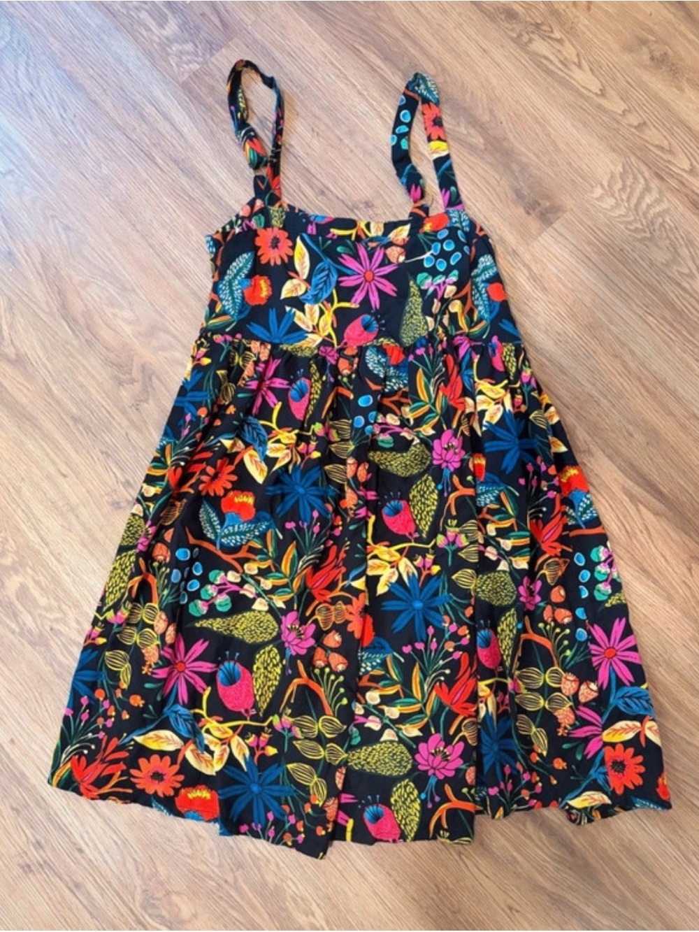 NATURAL LIFE Black Sundress with Bright Floral & Tropical Print
